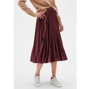 Pleated velvet midi skirt - burgundy- Banana Republic